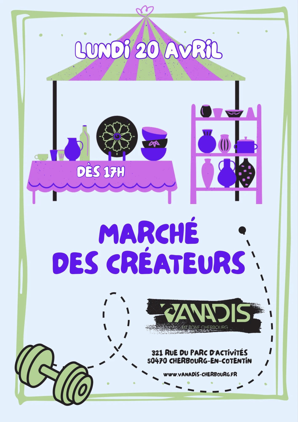 Affiche du marché des créateurs Cherbourg chez Vanadis le 20 avril