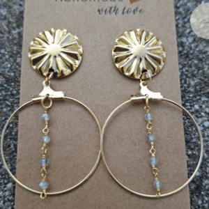 Boucles d’oreilles dorées Hikari no Maru avec perles grises
